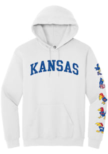 Summit Sportswear Kansas Jayhawks Mens White Vintage Logos Down Sleeve Heavyweight Long Sleeve Hoo..