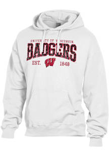 ComfortWash Wisconsin Badgers Mens White Name Mascot Logo Garment Dyed Long Sleeve Hoodie