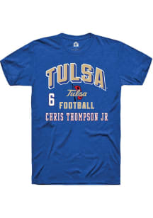 Chris Thompson Jr Rally Mens Blue Tulsa Golden Hurricane NIL Arch Logo Player T Shirt