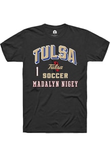 Madalyn Nigey Rally Mens Black Tulsa Golden Hurricane NIL Arch Logo Player T Shirt