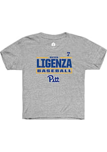 Mason Ligenza Youth Grey Pitt Panthers NIL Stacked Box Short Sleeve Player T-Shirt
