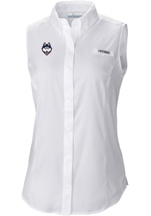 Columbia UConn Huskies Womens White Heat Seal Omni Wick Tamiami Polo Shirt