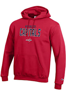 Champion Washington Capitals Mens Red Stacked Team Logo Powerblend Long Sleeve Hoodie