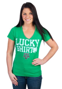 Texas A&amp;M Aggies Juniors Green Lucky Shirt V-Neck T-Shirt