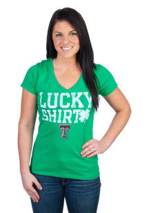 Texas Tech Red Raiders Juniors Green Lucky Shirt V-Neck T-Shirt