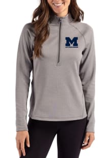 Womens Michigan Wolverines Grey Cutter and Buck Letterwinners M Club Pehastin Qtr Zip