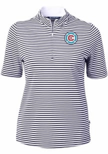 Cutter and Buck Chicago Fire Womens Navy Blue Virtue Eco Pique Stripe Short Sleeve Polo Shirt