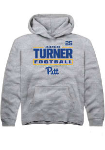 Ja’Kyrian Turner Rally Youth Grey Pitt Panthers NIL Stacked Box Long Sleeve Player Hoodie