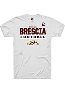 Michael Brescia Western Michigan Broncos White Football NIL Stacked Box Short Sleeve Player T Shir..