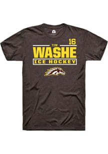 Tim Washe Rally Mens Brown Western Michigan Broncos NIL Stacked Box Player T Shirt