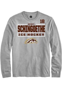 Wyatt Schingoethe Mens Grey Western Michigan Broncos NIL Stacked Box Long Sleeve Player T Shirt