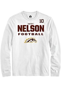 Egypt Nelson Western Michigan Broncos White Football NIL Stacked Box Long Sleeve Player T Shirt