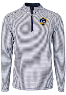 Cutter and Buck LA Galaxy Mens Navy Blue Virtue Eco Pique Micro Stripe Long Sleeve Qtr Zip Pullove..