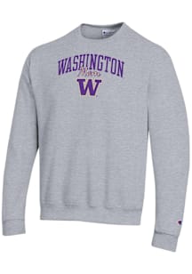 Champion Washington Huskies Mens Grey Mom Script Powerblend Long Sleeve Crew Sweatshirt