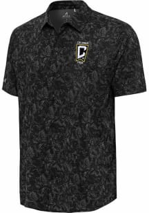 Antigua Columbus Crew Mens Black Lush Woven Short Sleeve Dress Shirt