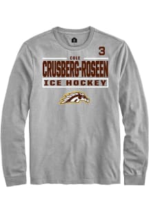 Cole Crusberg-Roseen Mens Grey Western Michigan Broncos NIL Stacked Box Long Sleeve Player T Shirt