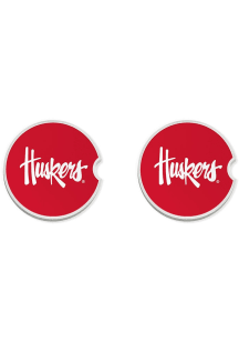 White Nebraska Cornhuskers Wordmark Set of 2 Car Coaster