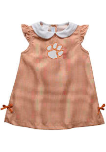 Vive La Fete Clemson Tigers Toddler Girls Orange Gingham Short Sleeve Dress