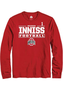 Brandon Inniss Mens Red Ohio State Buckeyes NIL Stacked Box Long Sleeve Player T Shirt