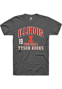 Tyson Rooks Illinois Fighting Illini Dark Grey Football NIL Arch Logo Short Sleeve Player T Shirt