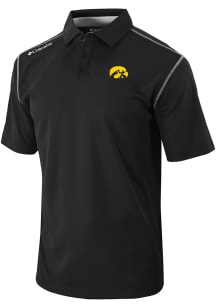 Mens Iowa Hawkeyes Black Columbia Heat Seal Omni Wick Shotgun Short Sleeve Polo Shirt