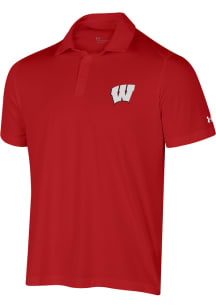 Mens Wisconsin Badgers Red Under Armour Tech Mesh Short Sleeve Polo Shirt