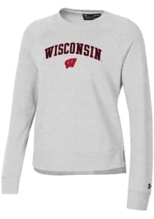 Womens Wisconsin Badgers Silver Under Armour Rival Crew Sweatshirt