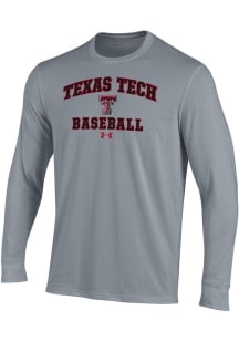 Under Armour Texas Tech Red Raiders Grey Baseball Performance Long Sleeve T Shirt