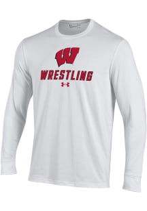 Mens Wisconsin Badgers White Under Armour Performance Tee