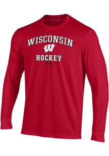 Mens Wisconsin Badgers Red Under Armour Hockey Performance Tee