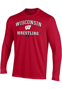 Mens Wisconsin Badgers Red Under Armour Wrestling Performance Tee