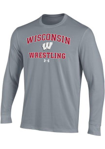 Mens Wisconsin Badgers Grey Under Armour Wrestling Performance Tee