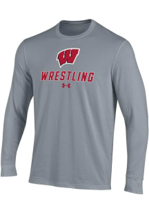 Mens Wisconsin Badgers Grey Under Armour Performance Tee