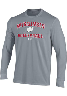 Mens Wisconsin Badgers Grey Under Armour Volleyball Performance Tee