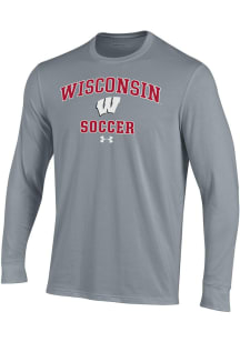 Mens Wisconsin Badgers Grey Under Armour Soccer Performance Tee