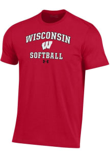 Wisconsin Badgers Red Under Armour Softball Performance Short Sleeve T Shirt
