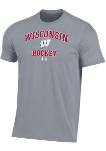 Wisconsin Badgers Grey Under Armour Hockey Performance Short Sleeve T Shirt