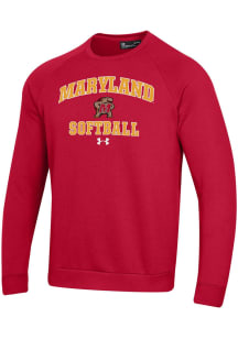 Mens Maryland Terrapins Red Under Armour Softball Rival Crew Sweatshirt