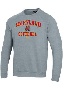 Mens Maryland Terrapins Grey Under Armour Softball Rival Crew Sweatshirt