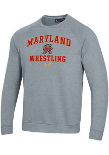 Mens Maryland Terrapins Grey Under Armour Wrestling Rival Crew Sweatshirt