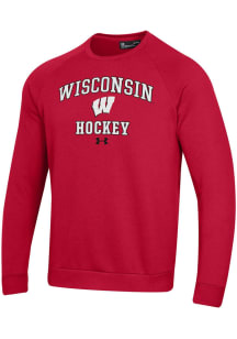 Mens Wisconsin Badgers Red Under Armour Hockey Rival Crew Sweatshirt