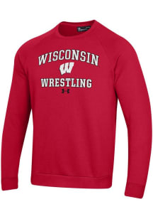 Mens Wisconsin Badgers Red Under Armour Wrestling Rival Crew Sweatshirt