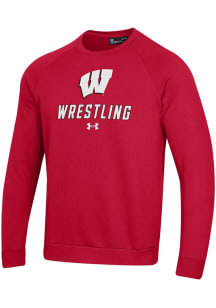 Mens Wisconsin Badgers Red Under Armour Rival Crew Sweatshirt