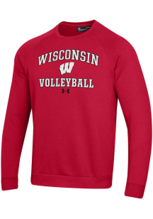 Mens Wisconsin Badgers Red Under Armour Volleyball Rival Crew Sweatshirt