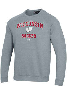 Mens Wisconsin Badgers Grey Under Armour Soccer Rival Crew Sweatshirt