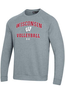 Mens Wisconsin Badgers Grey Under Armour Volleyball Rival Crew Sweatshirt