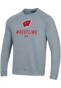 Mens Wisconsin Badgers Grey Under Armour Rival Crew Sweatshirt