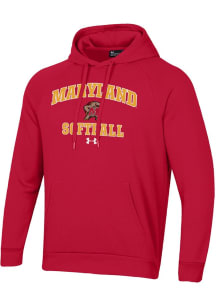 Mens Maryland Terrapins Red Under Armour Softball Rival Hooded Sweatshirt