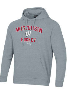 Mens Wisconsin Badgers Grey Under Armour Hockey Rival Hooded Sweatshirt
