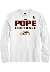 Joey Pope Western Michigan Broncos White Football NIL Stacked Box Long Sleeve Player T Shirt